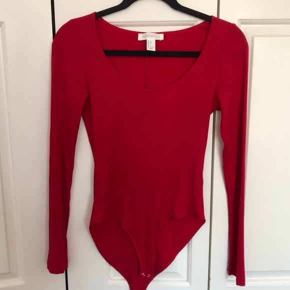Forever 21 | Cherry Red Ribbed Bodysuit - Picture 1 of 4